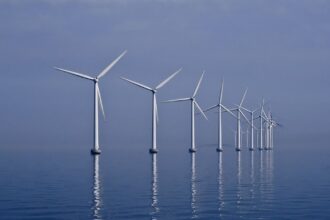 Offshore wind turbines at sea
