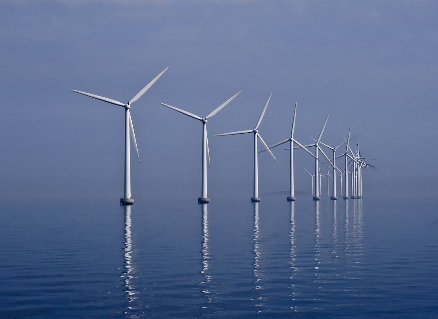 Offshore wind turbines at sea